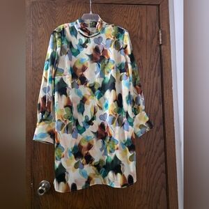 Eloquii  Satin Wide Sleeve Multicolor Abstract Dress Women 18